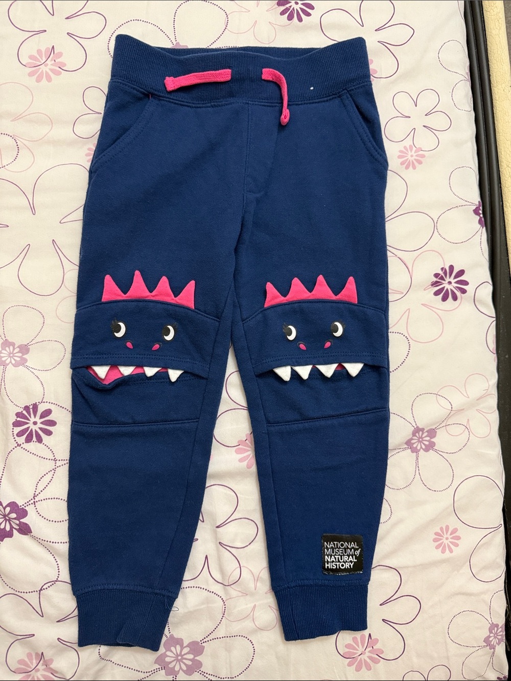 National Museum of Natural History Kids Navy Joggers with Pink Monster Accents